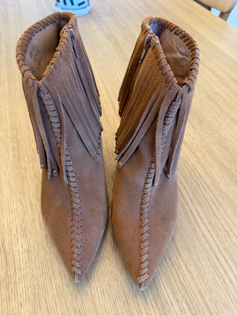 Jeffrey Campbell Brown Suede Fringe Pointed-Toe Ankle Boots